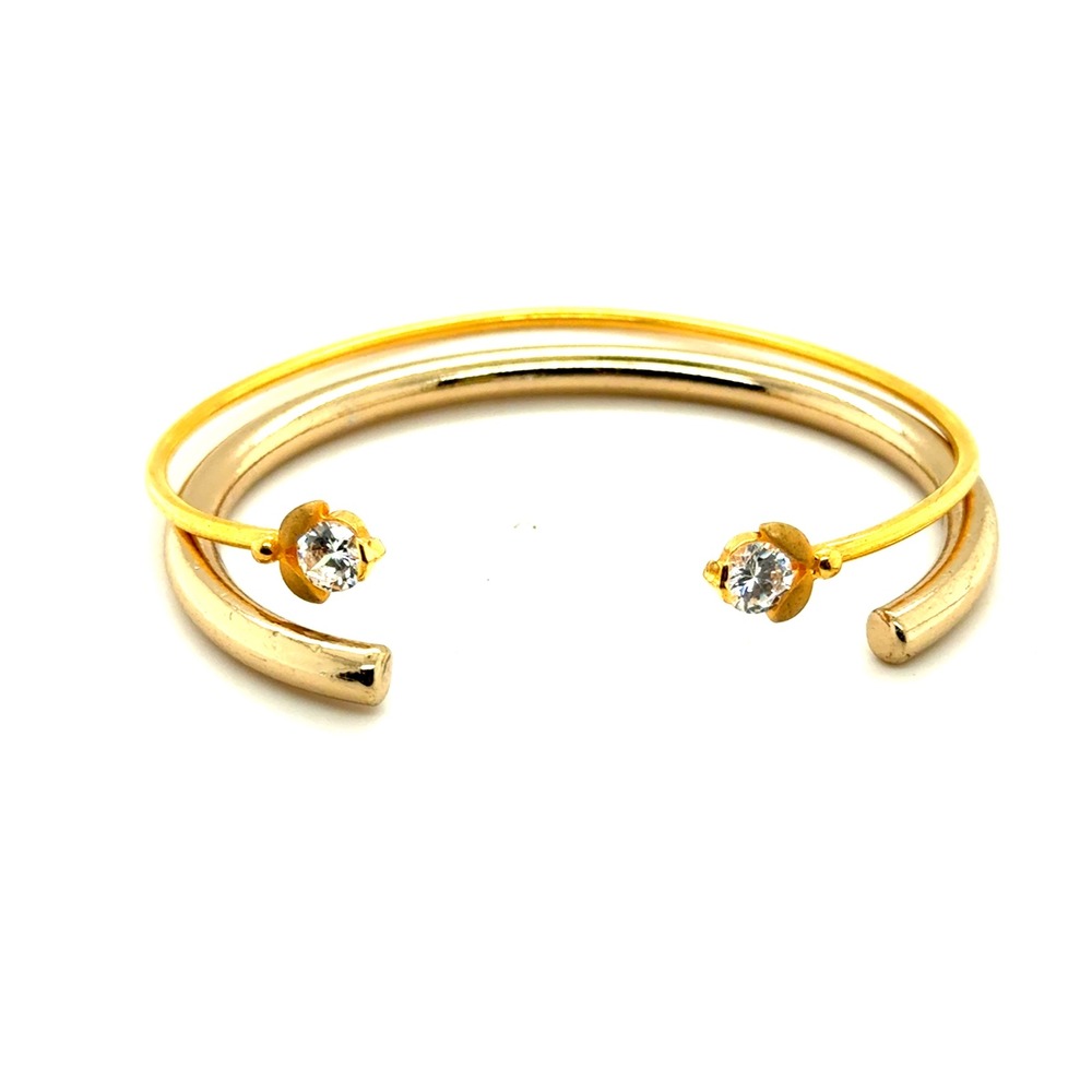 Gold Tone Double Row Crystal Open Cuff Bypass Bracelet Stacked Look